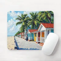 Colorful Tropical Vibrant Beach Huts Mouse Pad
