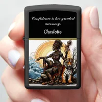 Warrior woman with a tiger by the ocean at sunset zippo lighter