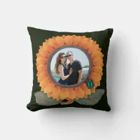 Orange Flower with Green Bug Custom Couple Photo Throw Pillow