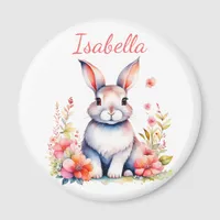 Personalized Bunny Rabbit in Pink Flowers Magnet