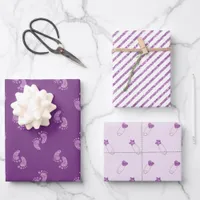 Purple Glitter Baby Feet Baby Shower Wrapping Paper Sheets