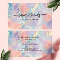 Pastel Opal Watercolor Gold Glitter Business Card