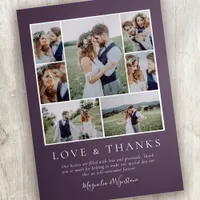 Eggplant  Photo Collage Love and Thanks Wedding Thank You Card