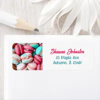 Teal and Pink Macaron Cookies Label