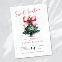 Coquette Christmas Tree Bow Sweet Sixteen Invitation