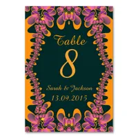 Pink Orange Tropical Wedding Table Number Card