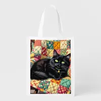 Cute Black Cat on Rocking Chair   Grocery Bag