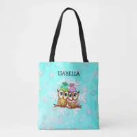 Cute whimsical Watercolor Owls Personalized Tote Bag