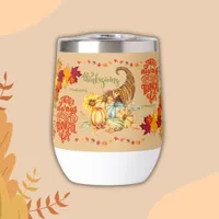 Thanksgiving Friendsgiving Autumn on beige | Thermal Wine Tumbler