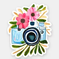 Cute Watercolor Camera and Flowers Sticker