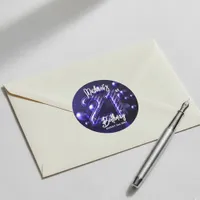 Bold Purple Metallic Glitter Striped 21st Birthday Classic Round Sticker