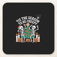 Creepy Funny Skeleton Halloween Spooky Square Paper Coaster