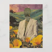 Surreal Person and Flowers Mixed Media Collage Postcard