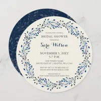 Ivory and Navy Floral Bridal Shower Invitations