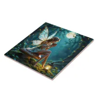Beautiful Fairy Drinking Coffee Enchanted Forest Ceramic Tile