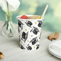 Modern Gold Stars Graduation – Black & White Party Paper Cups