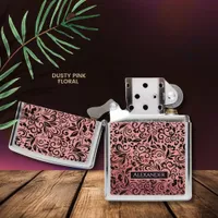 Modern Elegant Dusty Pink Floral Pattern Monogram Zippo Lighter