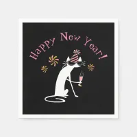 Happy New Year Wine Quote with Cat Napkins