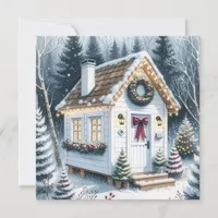 Cute Festive White Tiny Home Christmas Holiday Card