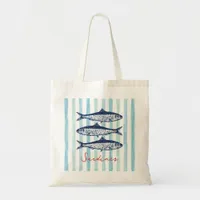 Sardines Fisherman Aesthetic Stripes Tote Bag