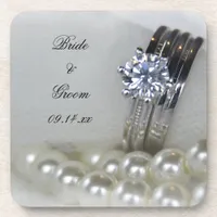 Diamond Rings and White Pearls Wedding Coaster