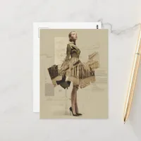 Vintage Fashion and Architecture Collage Postcard