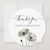 Simple Elegant Minimalism Black and White Poppies Thank You Card