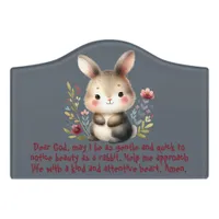 Rabbit Woodland- Kids Christian Prayer on Grey | Door Sign