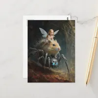 Funny Fairy Rides a Hamster Riding a Spider Postcard