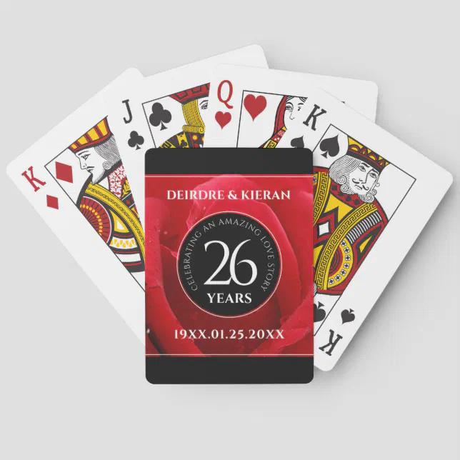 Elegant 26th Rose Wedding Anniversary Celebration Poker Cards