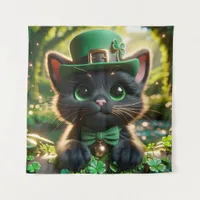 Black Kitten in Green St. Patrick's Day Attire Tapestry