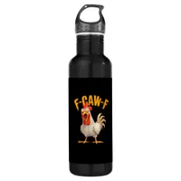 Funny F-Awk-F Chicken F-Caw-F Rooster Pun Retro Vi Stainless Steel Water Bottle