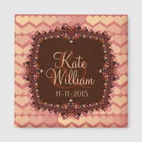 Pink Lace Hearts Save the Date Wedding Magnet