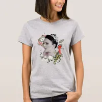 Woman Flowers Bird Clock Collage T-Shirt