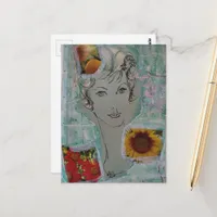 1950s Blue Retro Hair Style Mixed Media Collage Postcard
