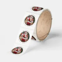 Custom Family Photo Dog Christmas Return Address Classic Round Sticker
