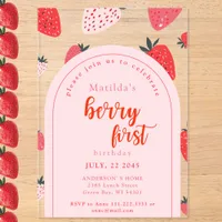 Berry First Birthday Party 1st Strawberry Arch Acrylic Invitations