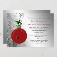 silver red Festive Corporate Bowling party Invite