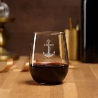 Blue Wave Anchor Wedding ID836 Stemless Wine Glass