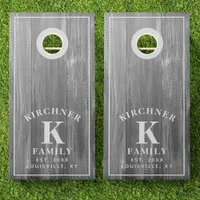 Family Name Gray Wood Year Established Monogram Cornhole Set