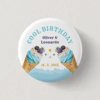 Cool Twins Ice Cream Boys Birthday Paper Plate Button