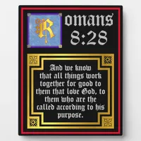 Romans 828 Gold Illuminated Letter KJV Bible Verse Plaque