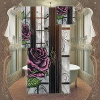 Purple roses by the window - gothic style bath towel set