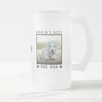 World's Best Dog Dad Paw Prints w/ Name Pet Photo Frosted Glass Beer Mug