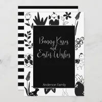 Bunny Kisses and Easter Wishes Black Modern Family Holiday Card