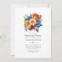 Blue, Orange, Yellow & Red Floral Rehearsal Dinner Invitation