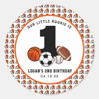 1 Ball Sports Theme Boy’s 1st Birthday Classic Round Sticker