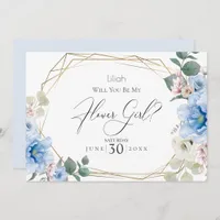 Sky Blue Peony Flowers  Will You Be My Flower Girl Invitation