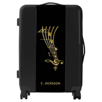 Black gold music notes luggage