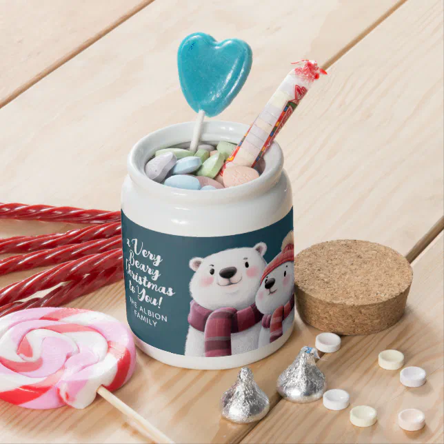 Cute Polar Bear Cubs Wearing Scarves Candy Jar